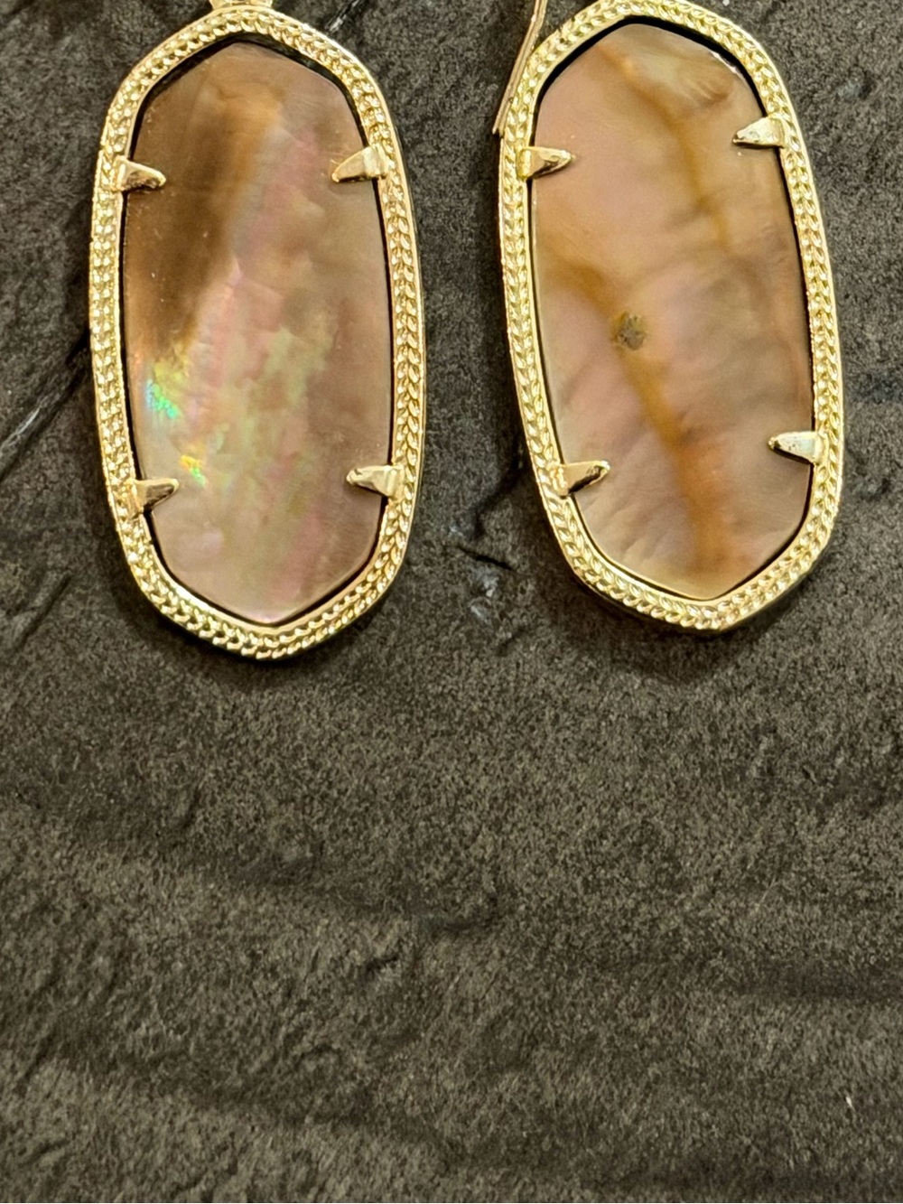 Kendra Scott Rose Gold-Trim Pink Brown Mother of Pearl Drop Earrings medium size